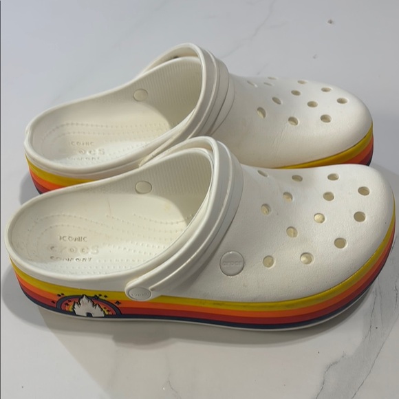 Kids White Clogs with Rainbow Sole - Picture 2 of 5